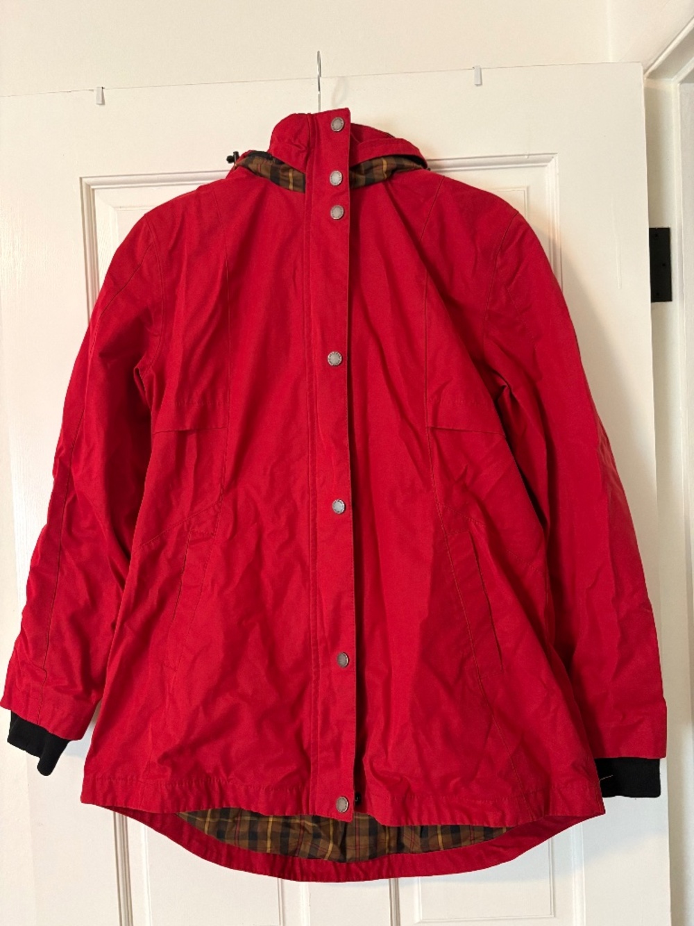 Pendleton Women's Red Rain Jacket Hooded Coat Plaid Lining Size Medium